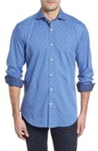 Men's Bugatchi Shaped Fit Pin Check Sport Shirt - Blue