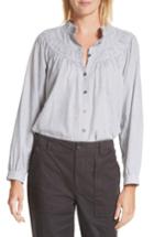 Women's La Vie Rebecca Taylor Stripe Long Sleeve Ruffle Shirt - Grey