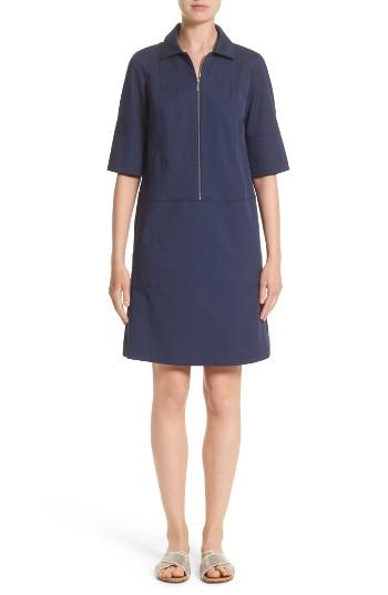 Women's Lafayette 148 New York Brinley Stretch Cotton Shirtdress, Size - Blue