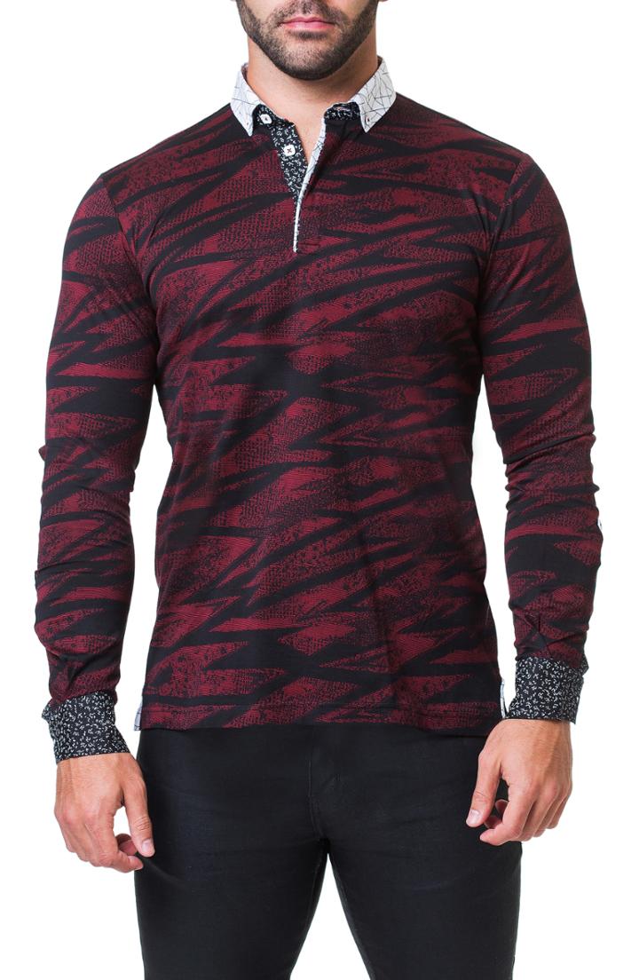 Men's Maceoo Newton Scribble Long Sleeve Polo - Black