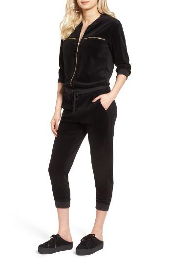 Women's Juicy Couture Velour Crop Track Jumpsuit - Black
