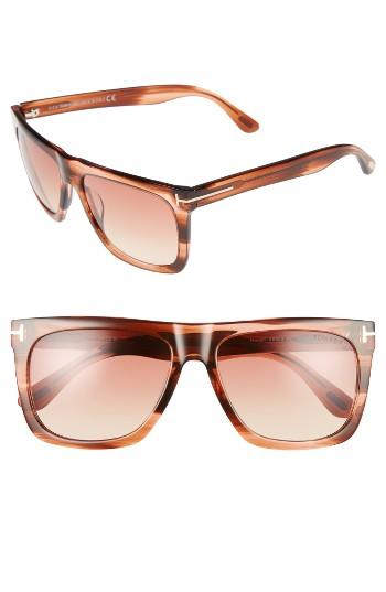 Women's Tom Ford Morgan 57mm Flat Top Sunglasses - Striped Burnt Brick/ Pink