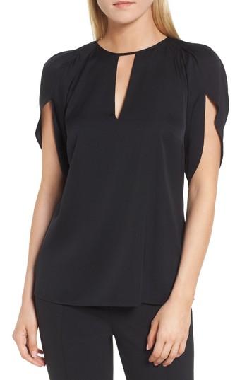 Women's Lewit Draped Sleeve Stretch Silk Top - Black