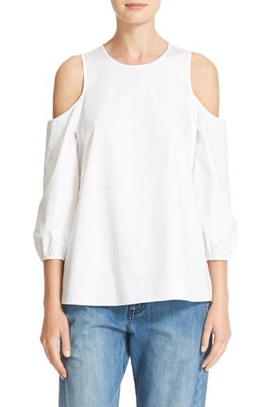 Women's Tibi Satin Poplin Cold Shoulder Top - White