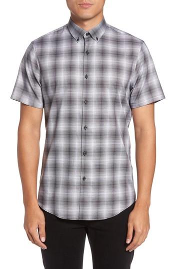 Men's Calibrate Non-iron Moire Plaid Woven Shirt, Size - Black