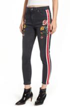Women's Topshop Stripe Floral Denim Pants W X 30l (fits Like 30-31w) - Black