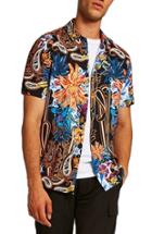 Men's Topman Floral Paisley Shirt - Black
