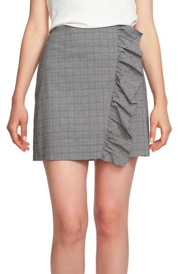 Women's 1.state Glen Plaid Ruffle Plaid Miniskirt - Black