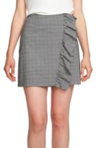 Women's 1.state Glen Plaid Ruffle Plaid Miniskirt - Black