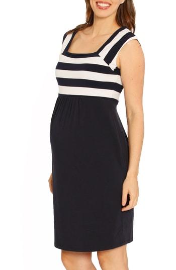 Women's Angel Maternity Fitted Stripe Maternity Dress - Blue
