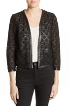 Women's The Kooples Faux Leather Trim Lace Jacket Us / 32 Fr - Black