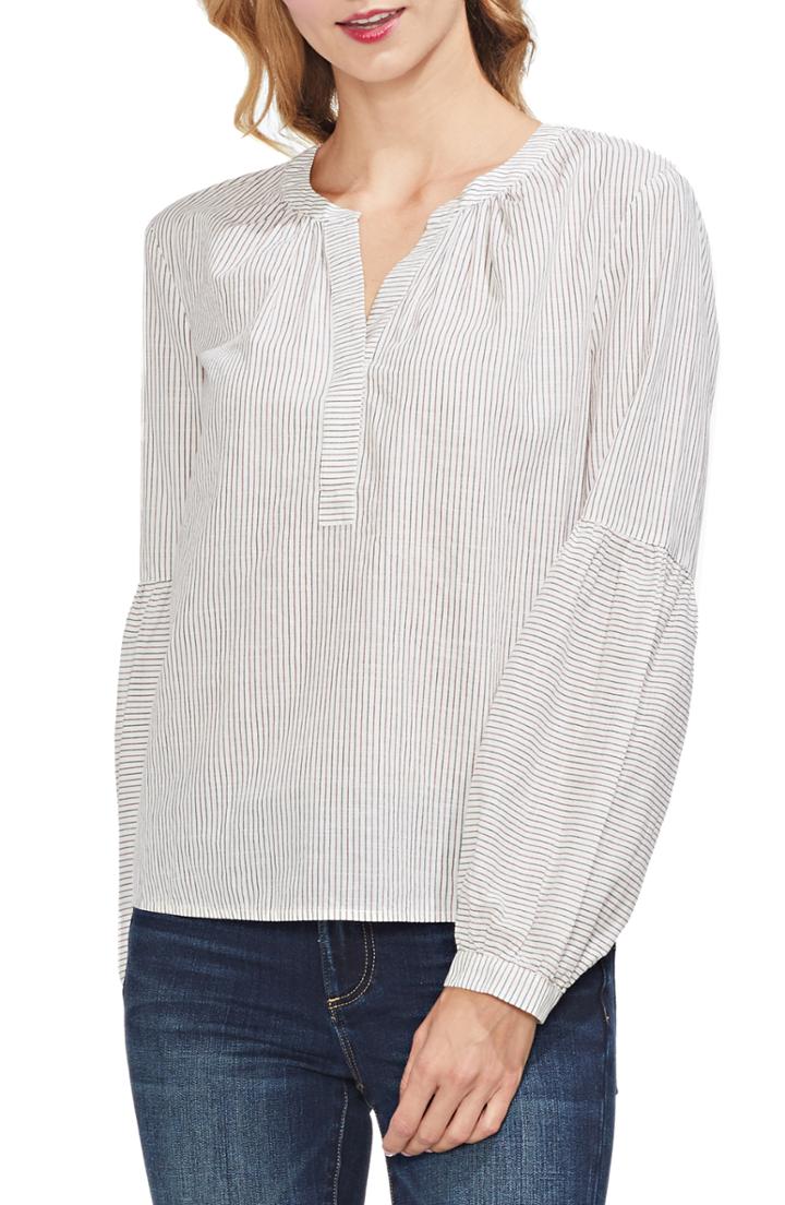 Women's Vince Camuto Squire Stripe Henley Cotton Peasant Blouse - White