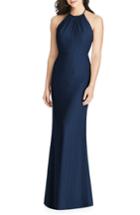 Women's Dessy Collection Ruffle Back Chiffon Halter Gown - Blue