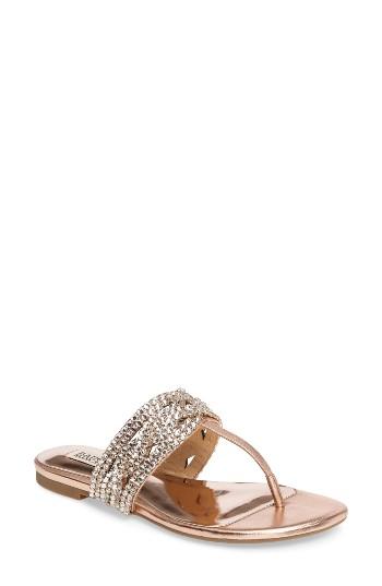 Women's Badgley Mischka Trent Embellished Flat Sandal .5 M - Metallic