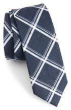 Men's The Tie Bar Jet Plaid Linen Skinny Tie, Size - Blue