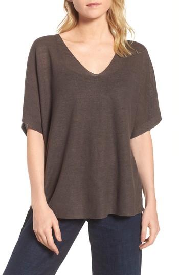 Women's Eileen Fisher V-neck Organic Linen Top, Size - Grey