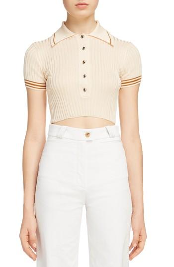 Women's Acne Studios Shanita Lingerie Crop Polo Sweater - Beige