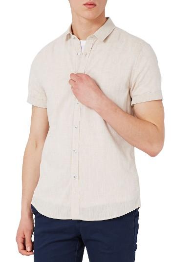 Men's Topman Slub Shirt, Size - Beige