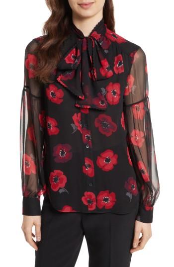 Women's Kate Spade New York Poppy Chiffon Bow Blouse, Size - Black