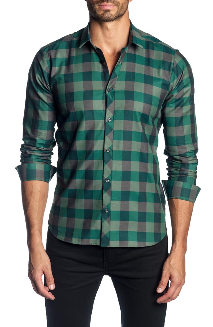 Men's Jared Lang Trim Fit Buffalo Check Sport Shirt - Green