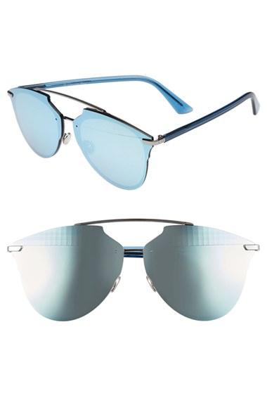 Women's Dior Reflected Prism 63mm Oversize Mirrored Brow Bar Sunglasses - Ruthenium/ Blue
