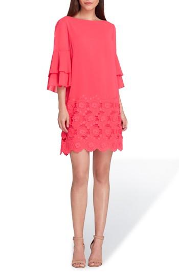 Women's Tahari Embroidered Ruffle Sleeve Shift Dress - Pink
