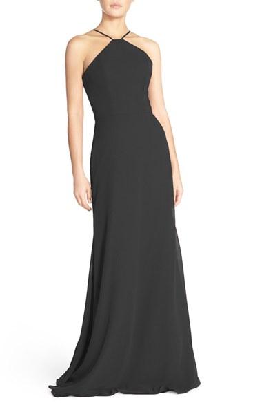 Women's Hayley Paige Occasions Strappy V-back Chiffon Halter Gown - Black