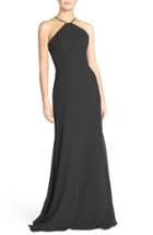 Women's Hayley Paige Occasions Strappy V-back Chiffon Halter Gown - Black