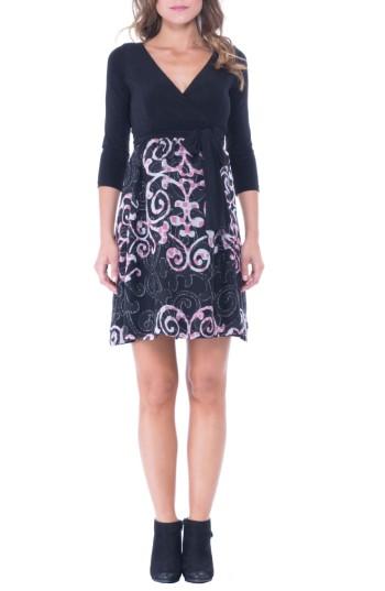Women's Olian Print Faux Wrap Maternity Dress - Black
