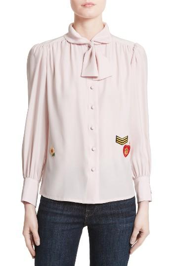 Women's Harvey Faircloth Boy Scout Patch Silk Blouse - Pink