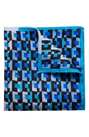 Men's Eton Geometric Linen Pocket Square, Size - Blue