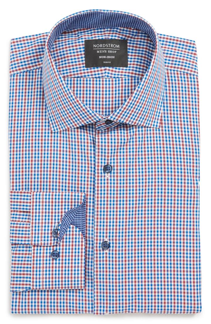 Men's Nordstrom Men's Shop Trim Fit Non-iron Check Dress Shirt - Red