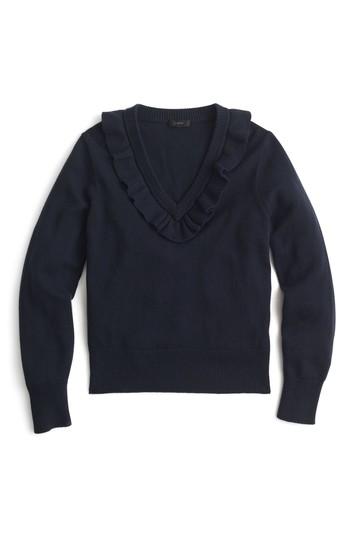 Women's J.crew Ruffle V-neck Sweater - Blue
