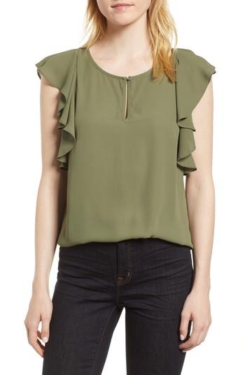 Women's J.crew Drapey V-neck Ruffle Top - Green