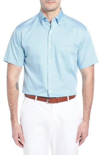 Men's Peter Millar Crown Classic Fit Microcheck Sport Shirt, Size - Blue