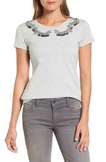 Women's Halogen Embellished Neckline Tee, Size - Grey