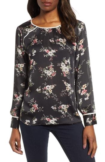 Women's Vince Camuto Delicate Bouquet Mixed Media Top - Black