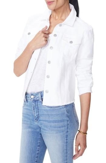 Women's Nydj Fray Hem Denim Jacket - White