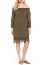 Women's Halogen Lace Hem Off The Shoulder Shift Dress - Green