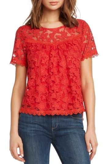 Women's Willow & Clay Inset Detail Lace Top, Size - Red