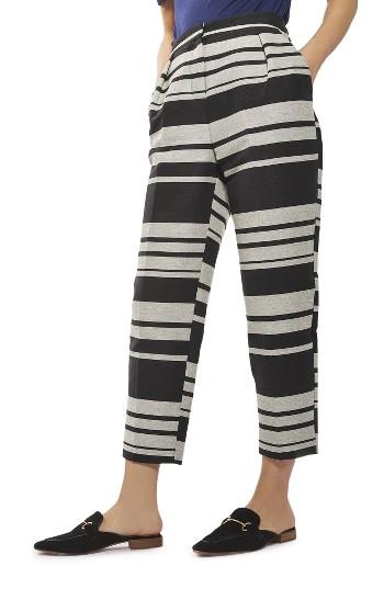 Women's Topshop Horizontal Stripe Peg Trousers Us (fits Like 0) - Grey