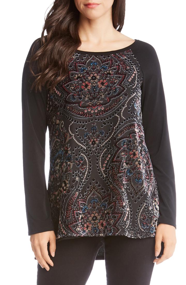 Women's Karen Kane Velvet Burnout Top - Black