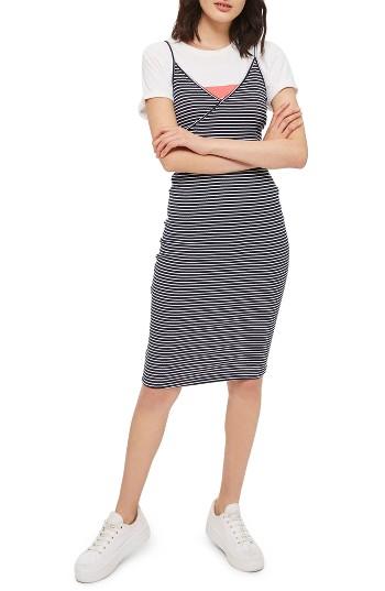 Women's Topshop Kaia Stripe Tank Dress Us (fits Like 0) - Blue