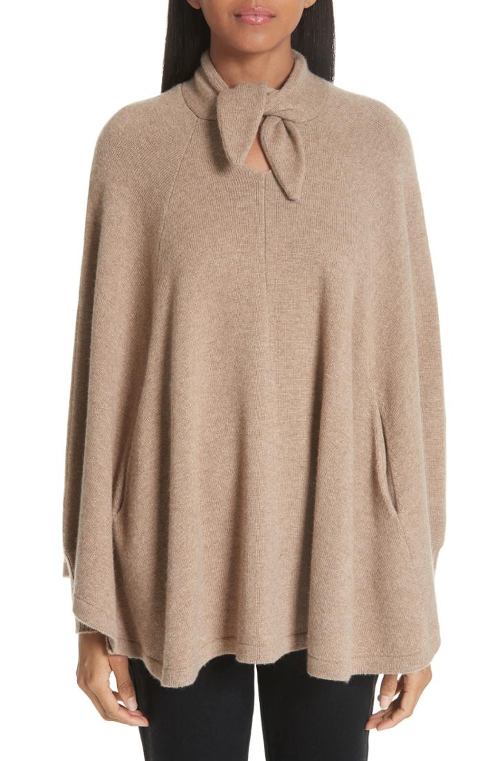 Women's Co Wool & Cashmere Tie Neck Sweater Cape - Brown