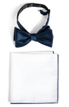 Men's The Tie Bar Silk Satin Bow Tie & Cotton Pocket Square Set
