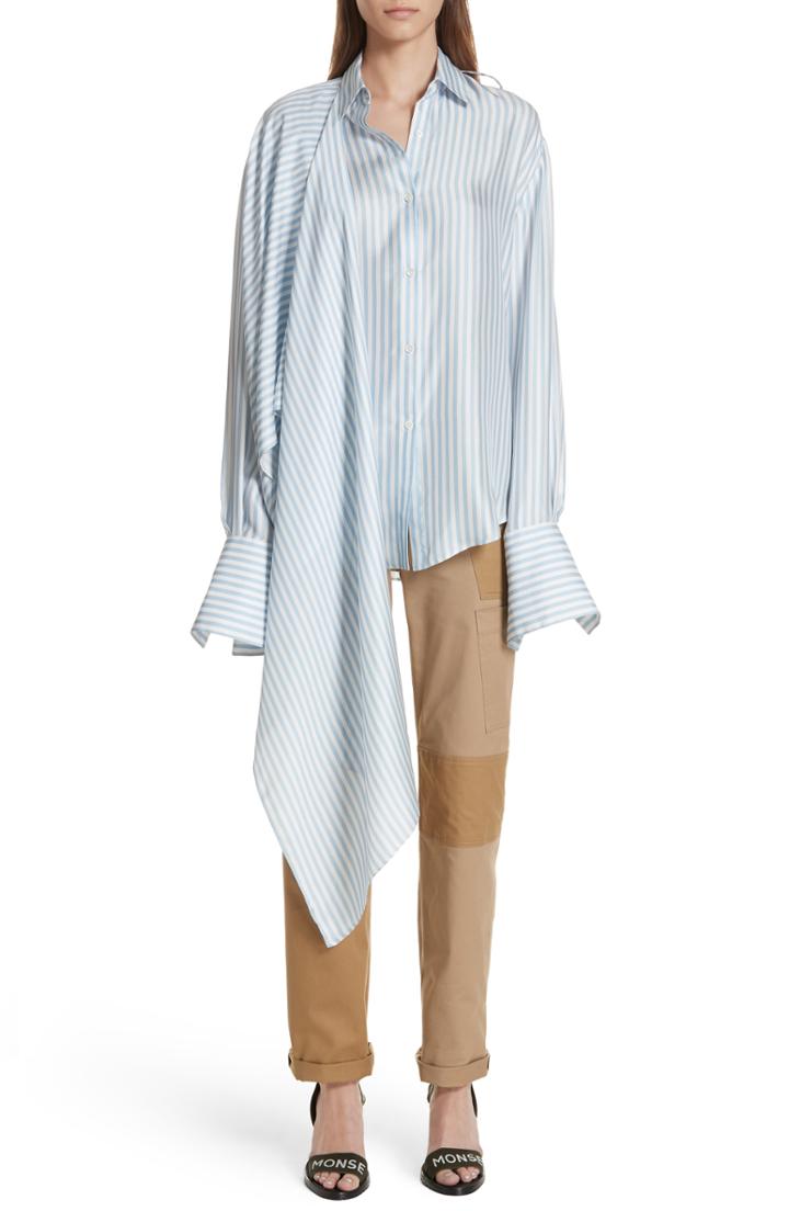 Women's Monse Scarf Detail Stripe Silk Blouse - Blue
