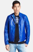 Men's Just Cavalli Blue Leather Moto Jacket