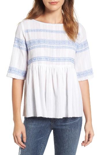 Women's Caslon Embroidered Babydoll Top - White