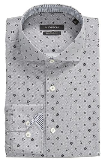 Men's Bugatchi Trim Fit Floral Dot Print Dress Shirt - Grey