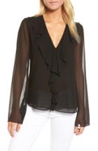 Women's Trouve Ruffle V-neck Blouse, Size - Black